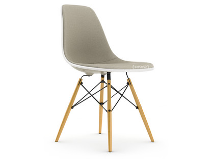 Eames Plastic Side Chair RE DSW Pebble|With full upholstery|Warm grey / ivory|Standard version - 43 cm|Yellowish maple