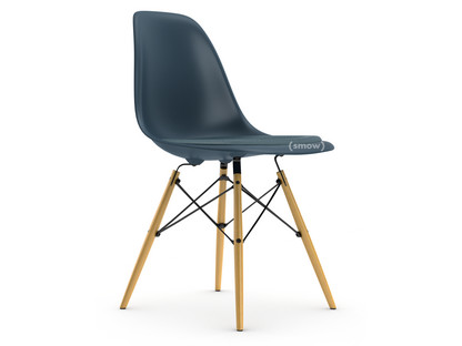 Eames Plastic Side Chair RE DSW Sea blue|With seat upholstery|Ice blue / moor brown|Standard version - 43 cm|Ash honey tone