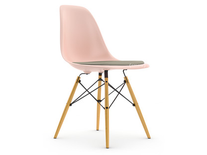 Eames Plastic Side Chair RE DSW Pale rose|With seat upholstery|Warm grey / ivory|Standard version - 43 cm|Yellowish maple