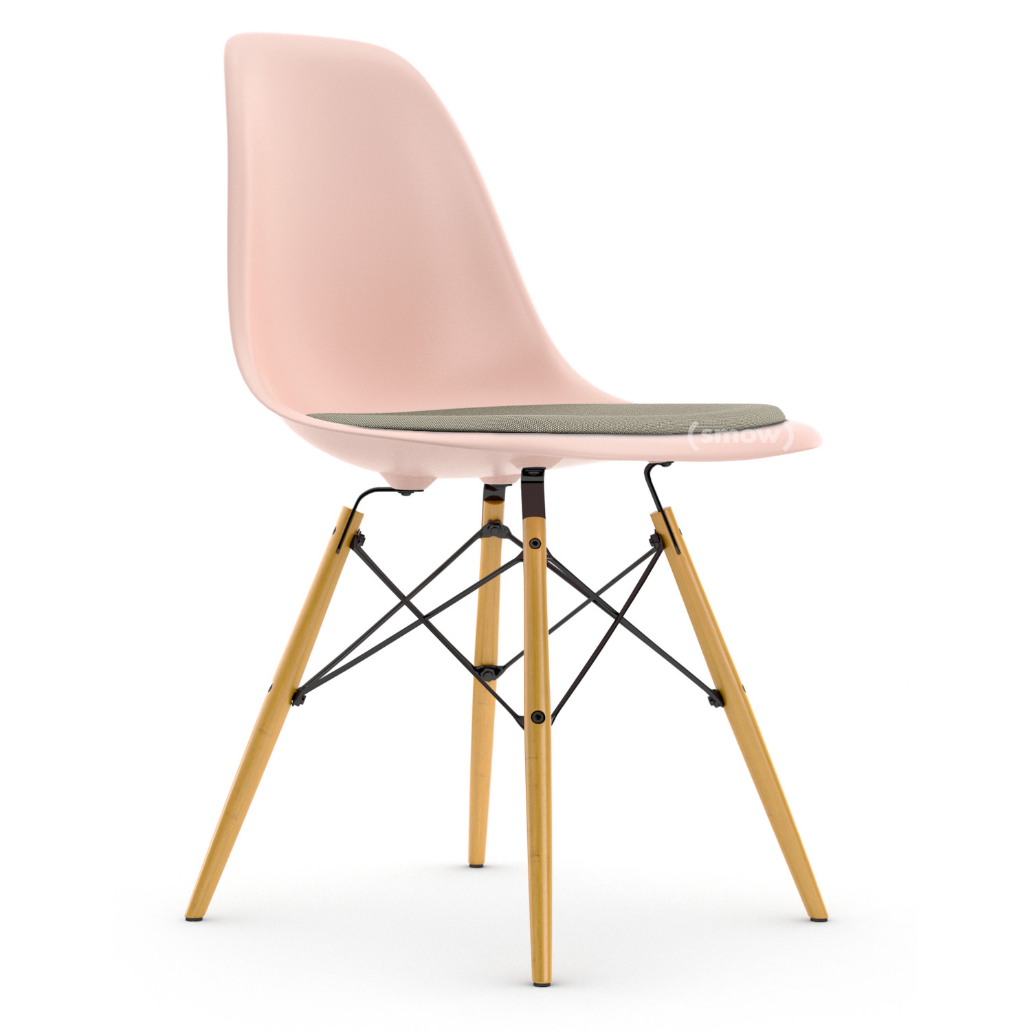 Vitra Eames Plastic Side Chair DSW, Pale rose, With seat upholstery, Warm grey / Standard version - 43 cm, maple by Charles & Ray Eames, - furniture by smow.com