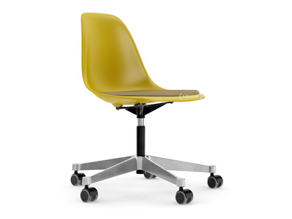 Eames Plastic Side Chair RE PSCC Mustard RE|With seat upholstery|Mustard / dark grey