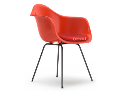Eames Plastic Armchair RE DAX Red (poppy red)|With seat upholstery|Coral / poppy red |Standard version - 43 cm|Coated basic dark
