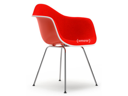 Eames Plastic Armchair RE DAX Red (poppy red)|With full upholstery|Coral / poppy red |Standard version - 43 cm|Chrome-plated