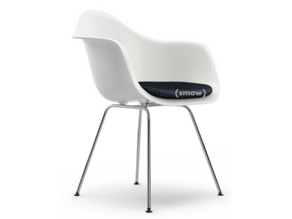 Eames Plastic Armchair RE DAX White|With seat upholstery|Dark blue / ivory|Standard version - 43 cm|Chrome-plated