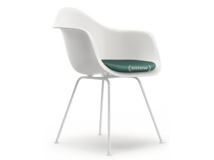 Eames Plastic Armchair RE DAX White|With seat upholstery|Ice blue / ivory|Standard version - 43 cm|Coated white