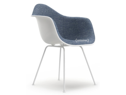 Eames Plastic Armchair RE DAX White|With full upholstery|Dark blue / ivory|Standard version - 43 cm|Coated white