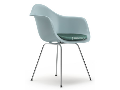 Eames Plastic Armchair RE DAX Ice grey|With seat upholstery|Ice blue / ivory|Standard version - 43 cm|Chrome-plated