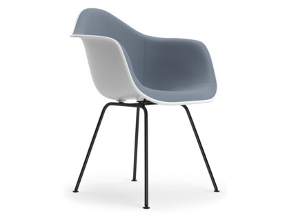 Eames Plastic Armchair RE DAX Cotton white|With full upholstery|Dark blue / ivory|Standard version - 43 cm|Coated basic dark