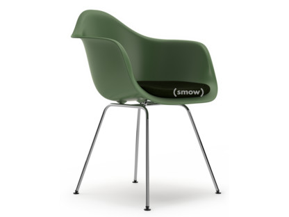 Eames Plastic Armchair RE DAX Forest|With seat upholstery|Nero / forest|Standard version - 43 cm|Chrome-plated
