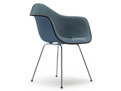 Eames Plastic Armchair RE DAX Sea blue|With full upholstery|Ice blue / moor brown|Standard version - 43 cm|Chrome-plated