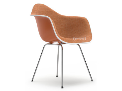 Eames Plastic Armchair RE DAX Rusty orange|With full upholstery|Cognac / ivory|Standard version - 43 cm|Chrome-plated