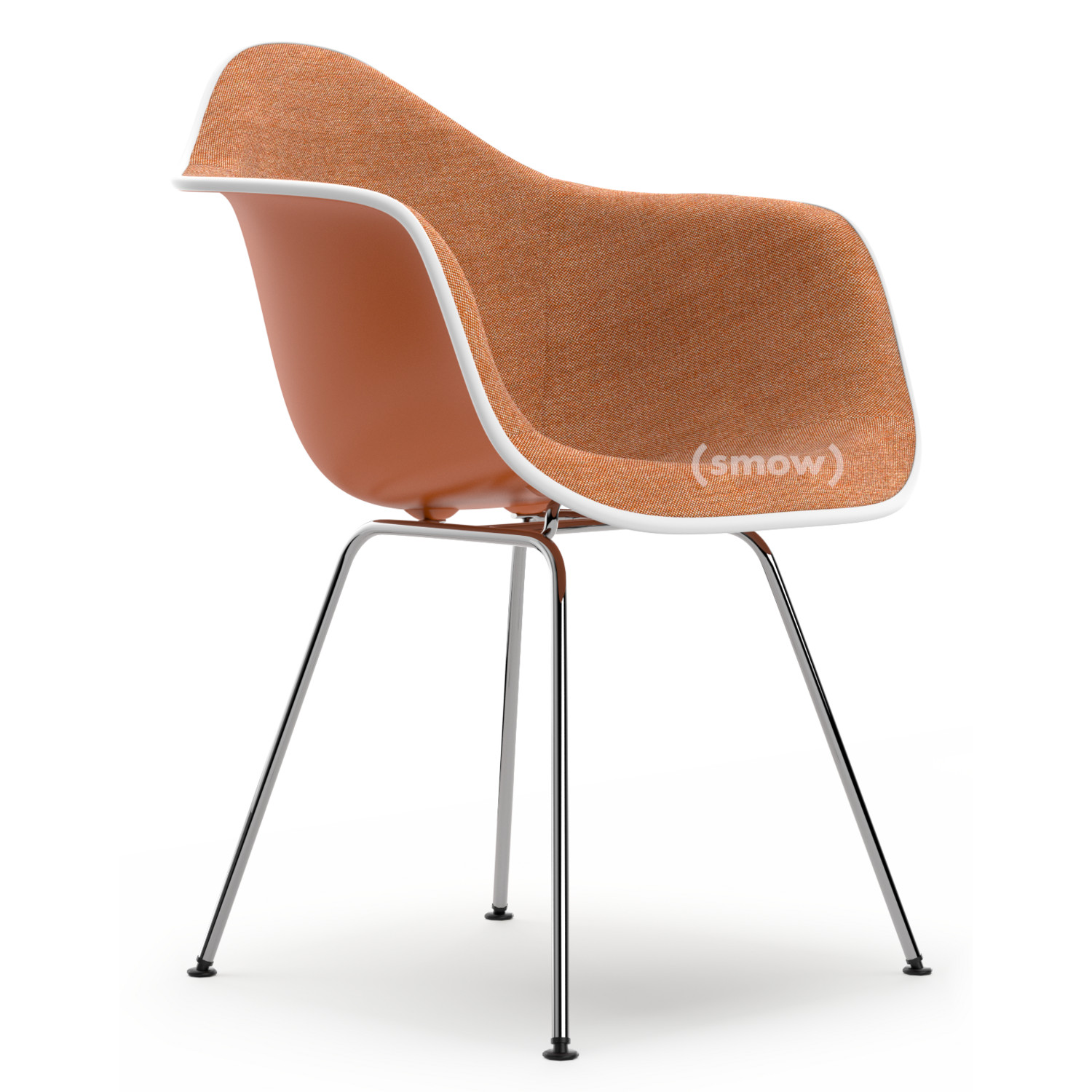 Eames Plastic Armchair RE DAX Rusty orange With full upholstery Cognac ivory Standard version 43 cm Chrome plated
