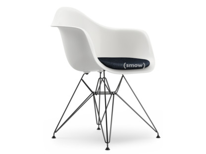 Eames Plastic Armchair RE DAR White|With seat upholstery|Dark blue / ivory|Standard version - 43 cm|Coated basic dark