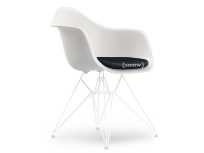 Eames Plastic Armchair RE DAR White|With seat upholstery|Dark blue / ivory|Standard version - 43 cm|Coated white