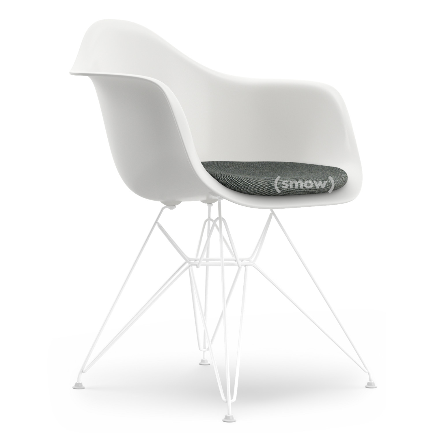 Vitra Eames Plastic Armchair DAR White With seat upholstery Nero ivory Standard version 43 cm Coated white