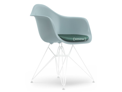 Eames Plastic Armchair RE DAR Ice grey|With seat upholstery|Ice blue / ivory|Standard version - 43 cm|Coated white