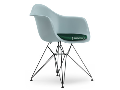 Eames Plastic Armchair RE DAR Ice grey|With seat upholstery|Mint / forest|Standard version - 43 cm|Coated basic dark