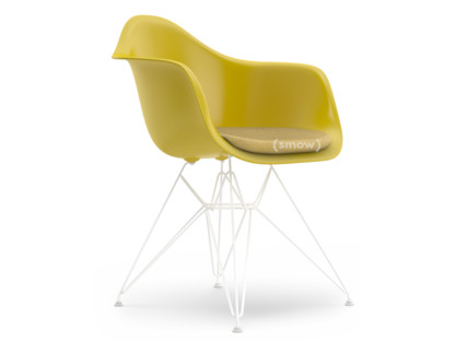 Eames Plastic Armchair RE DAR Mustard|With seat upholstery|Mustard / ivory|Standard version - 43 cm|Coated white