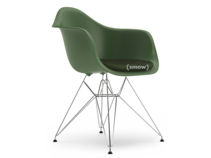 Eames Plastic Armchair RE DAR Forest|With seat upholstery|Ivory / forest|Standard version - 43 cm|Chrome-plated