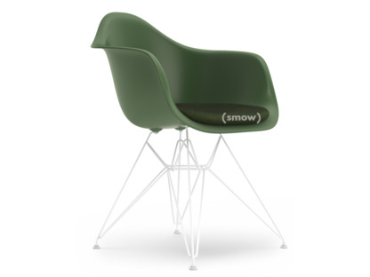 Eames Plastic Armchair RE DAR Forest|With seat upholstery|Ivory / forest|Standard version - 43 cm|Coated white
