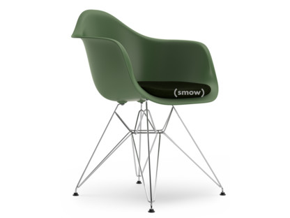 Eames Plastic Armchair RE DAR Forest|With seat upholstery|Nero / forest|Standard version - 43 cm|Chrome-plated