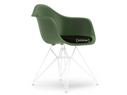 Eames Plastic Armchair RE DAR Forest|With seat upholstery|Nero / forest|Standard version - 43 cm|Coated white