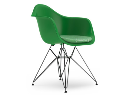 Eames Plastic Armchair RE DAR Green|With seat upholstery|Green / ivory|Standard version - 43 cm|Coated basic dark