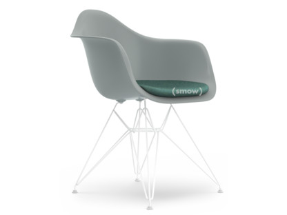 Eames Plastic Armchair RE DAR Light grey|With seat upholstery|Ice blue / ivory|Standard version - 43 cm|Coated white