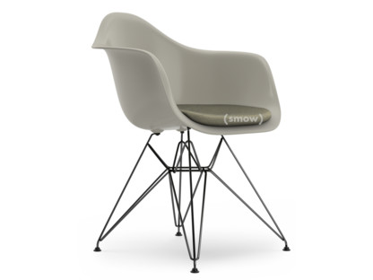 Eames Plastic Armchair RE DAR Pebble|With seat upholstery|Warm grey / ivory|Standard version - 43 cm|Coated basic dark