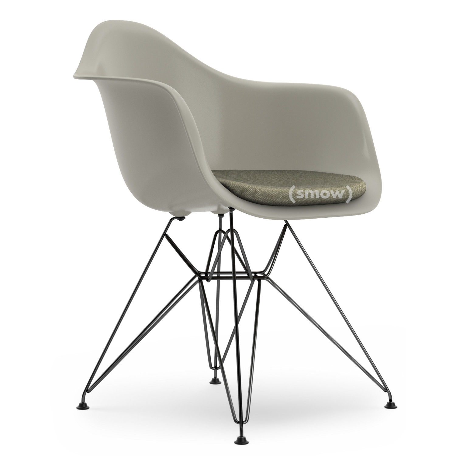 Vitra Eames Plastic Armchair RE DAR Pebble With seat upholstery Warm grey ivory Standard version 43 cm Coated basic dark