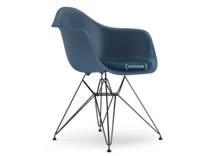 Eames Plastic Armchair RE DAR Sea blue|With seat upholstery|Sea blue / dark grey|Standard version - 43 cm|Coated basic dark