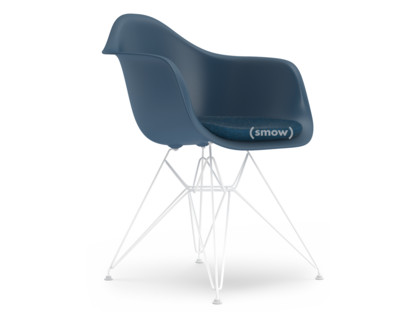 Eames Plastic Armchair RE DAR Sea blue|With seat upholstery|Sea blue / dark grey|Standard version - 43 cm|Coated white