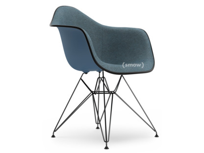 Eames Plastic Armchair RE DAR Sea blue|With full upholstery|Ice blue / moor brown|Standard version - 43 cm|Coated basic dark