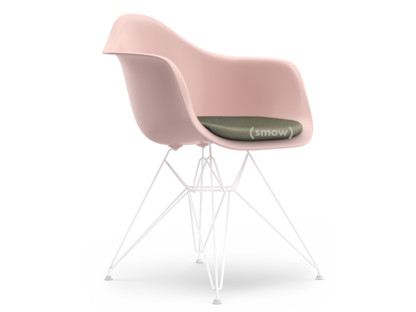 Eames Plastic Armchair RE DAR Pale rose RE|With seat upholstery|Warm grey / ivory|Standard version - 43 cm|Coated white