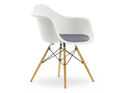 Eames Plastic Armchair RE DAW White|With seat upholstery|Dark blue / ivory|Standard version - 43 cm|Ash honey tone
