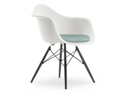 Eames Plastic Armchair RE DAW White|With seat upholstery|Ice blue / ivory|Standard version - 43 cm|Black maple
