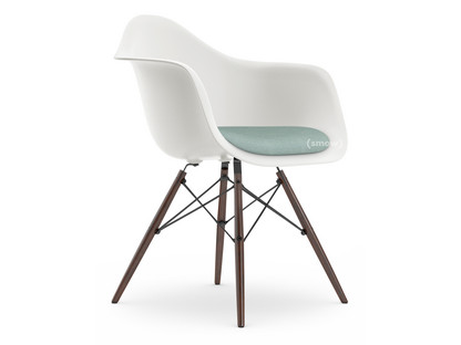 Eames Plastic Armchair RE DAW White|With seat upholstery|Ice blue / ivory|Standard version - 43 cm|Dark maple