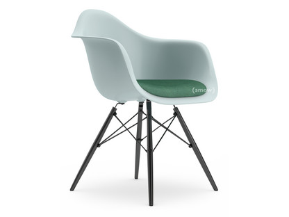 Eames Plastic Armchair RE DAW Ice grey|With seat upholstery|Mint / forest|Standard version - 43 cm|Black maple