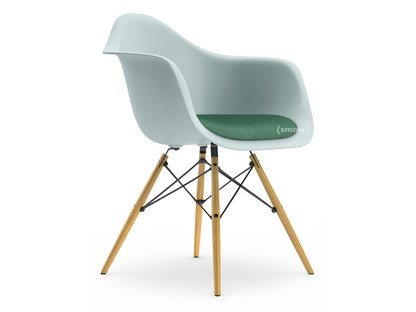 Eames Plastic Armchair RE DAW Ice grey|With seat upholstery|Mint / forest|Standard version - 43 cm|Ash honey tone