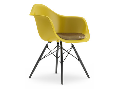 Eames Plastic Armchair RE DAW Mustard|With seat upholstery|Mustard / dark grey|Standard version - 43 cm|Black maple