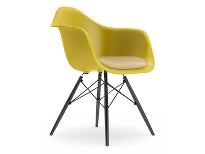 Eames Plastic Armchair RE DAW Mustard|With seat upholstery|Mustard / ivory|Standard version - 43 cm|Black maple