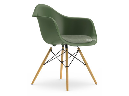 Eames Plastic Armchair RE DAW Forest|With seat upholstery|Ivory / forest|Standard version - 43 cm|Ash honey tone