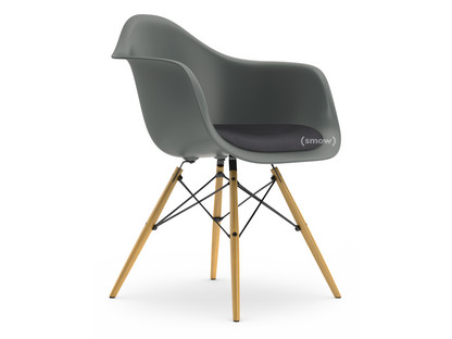 Eames Plastic Armchair RE DAW Granite grey|With seat upholstery|Dark grey|Standard version - 43 cm|Ash honey tone