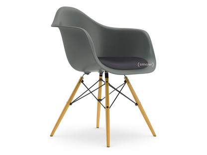 Eames Plastic Armchair RE DAW Granite grey|With seat upholstery|Dark grey|Standard version - 43 cm|Yellowish maple