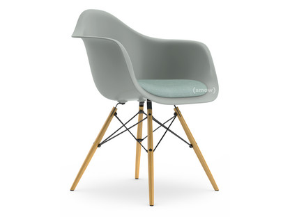 Eames Plastic Armchair RE DAW Light grey|With seat upholstery|Ice blue / ivory|Standard version - 43 cm|Ash honey tone