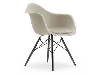 Eames Plastic Armchair RE DAW Pebble|With seat upholstery|Warm grey / ivory|Standard version - 43 cm|Black maple