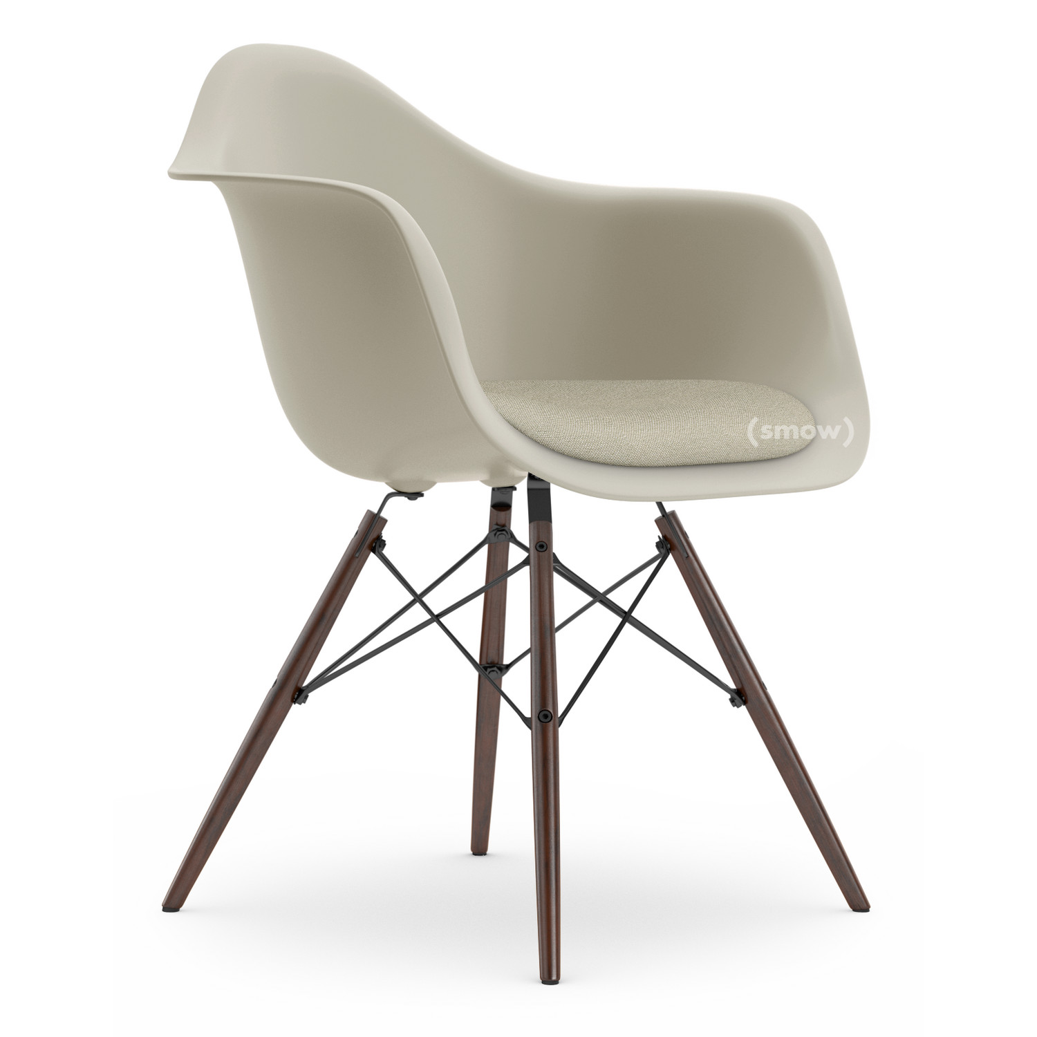 aanwijzing Krijt Verhuizer Vitra Eames Plastic Armchair DAW, Pebble, With seat upholstery, Warm grey /  ivory, Standard version - 43 cm, Dark maple by Charles & Ray Eames, 1950 -  Designer furniture by smow.com