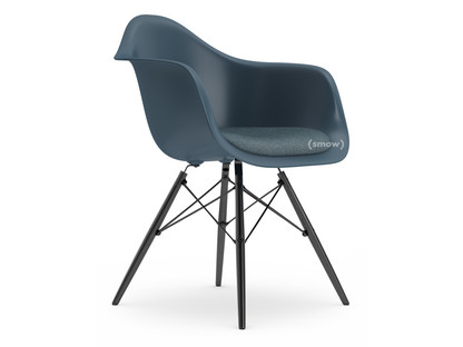 Eames Plastic Armchair RE DAW Sea blue|With seat upholstery|Ice blue / moor brown|Standard version - 43 cm|Black maple