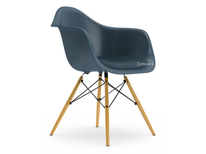 Eames Plastic Armchair RE DAW Sea blue|With seat upholstery|Sea blue / dark grey|Standard version - 43 cm|Yellowish maple