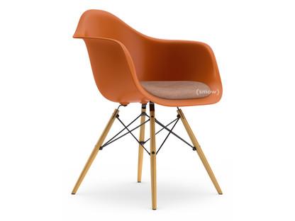 Eames Plastic Armchair RE DAW Rusty orange|With seat upholstery|Cognac / ivory|Standard version - 43 cm|Ash honey tone